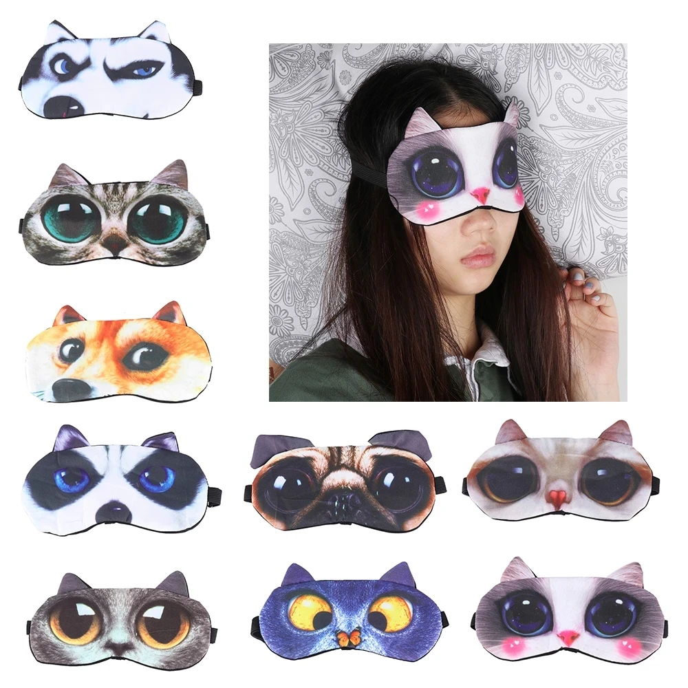 

Cute Cat Dog Sleep Eye Mask & Blindfold with Elastic Strap Soft Eye Cover Eyeshade for Night Sleeping, Travel, Nap for Women Men