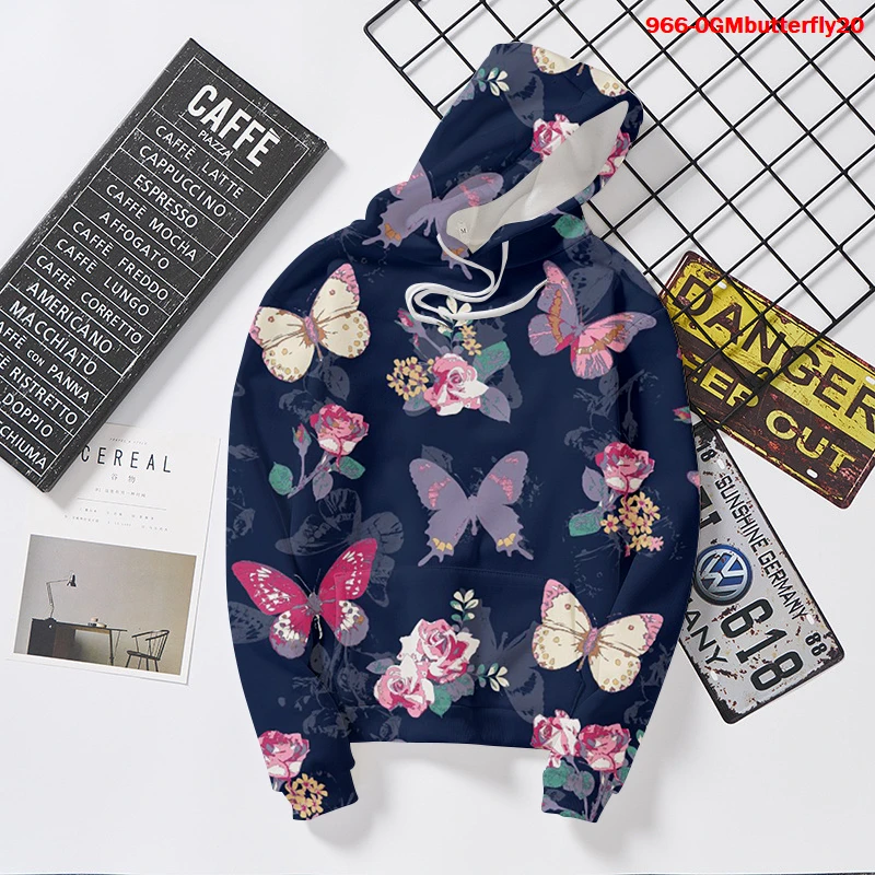 

Oversized 3d Hoodies Women Sweatshirts Butterfly Print Hooded Aesthetic Boys Butterfly Hoodies Streetwear Men Men-Pullovers