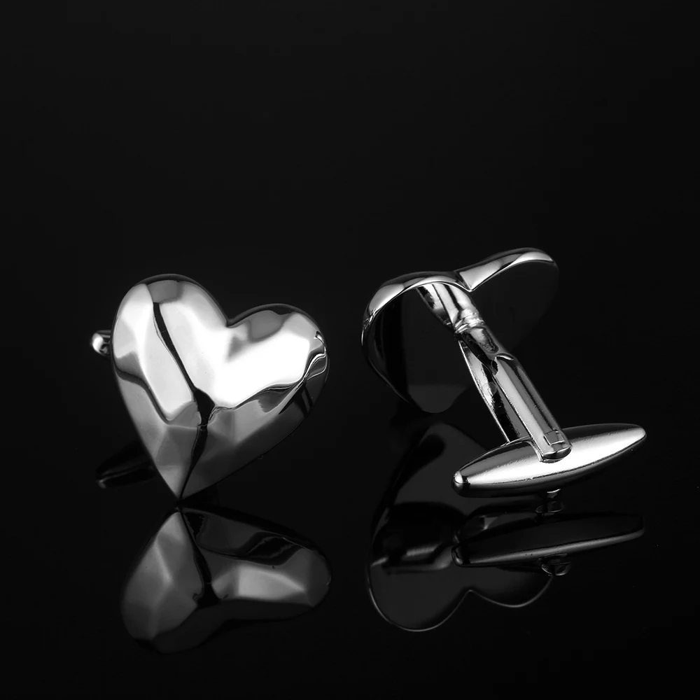 Бренд jhsl лазерные мужские свадебные запонки в форме сердца для рубашки, серебряный цвет, подарок для папы и вечеринки, модные мужские ювелирные изделия