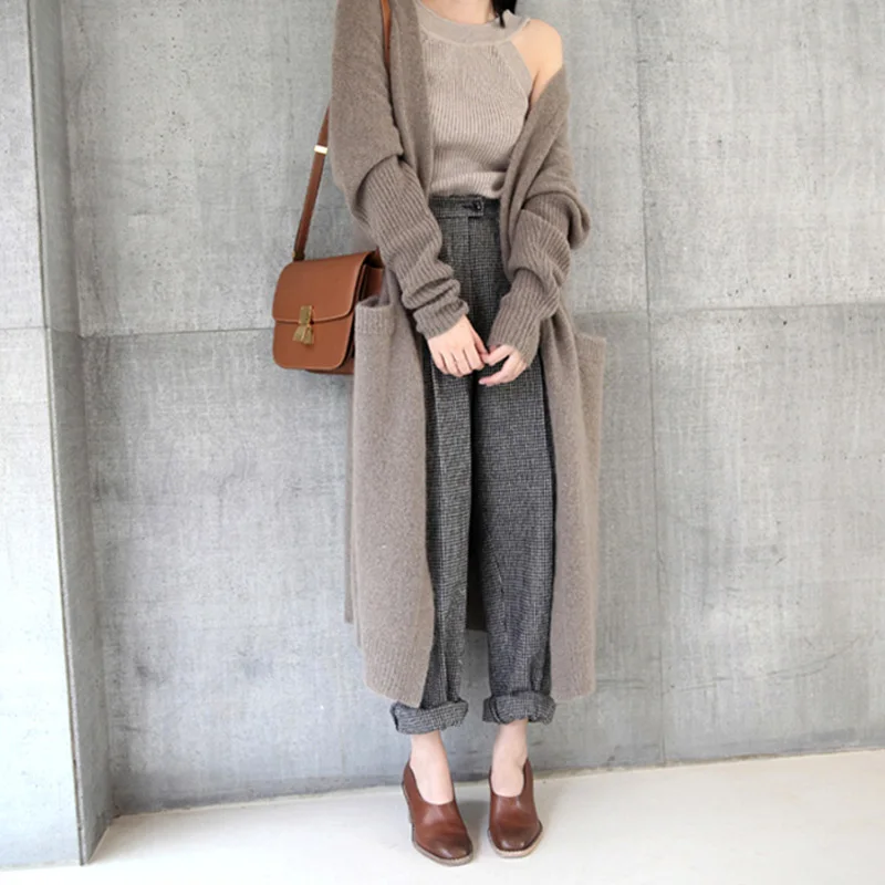 

Женское вязаное пальто 2021 новый стиль осень зима корейский стиль длинный кардиган утолщенный вязаный повседневный черный свитер пальто 610B