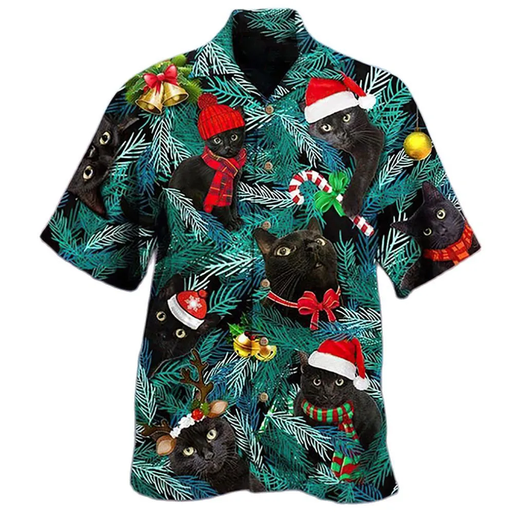 Мужские рождественские Гавайские пляжные рубашки с Санта-Клаусом повседневные