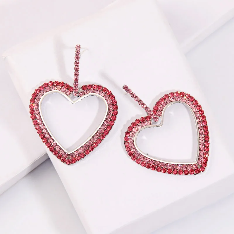 silver red Itenice, разноцветные стразы, серьги с подвеской в виде сердца для женщин, массивные серьги с кристаллами, серьги в форме сердца, висячие серьги, женские серьги - Окраска металла: silver red