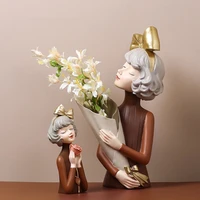 nordic girl sculpture creative vase resin statue home decoration accessories modern living room decor girls bedroom decor gifts