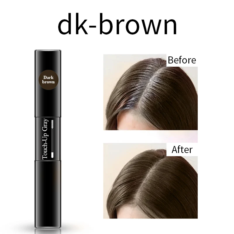 dk-brown Одноразовый краска для волос Мгновенный серый корень ручка краситель черные волосы 2-в-1 легко наносятся и 2 щеточными головками для темно-коричневый touch-up краска для седых волос - Цвет: dk-brown