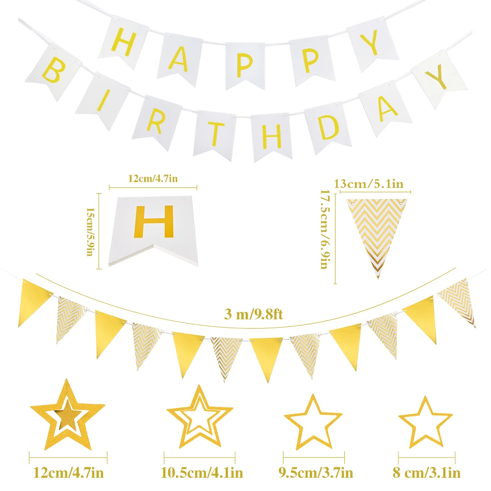 Золото 1st ко дню рождения белый баннер на день с 10 дюймов рисунком пятиконечной