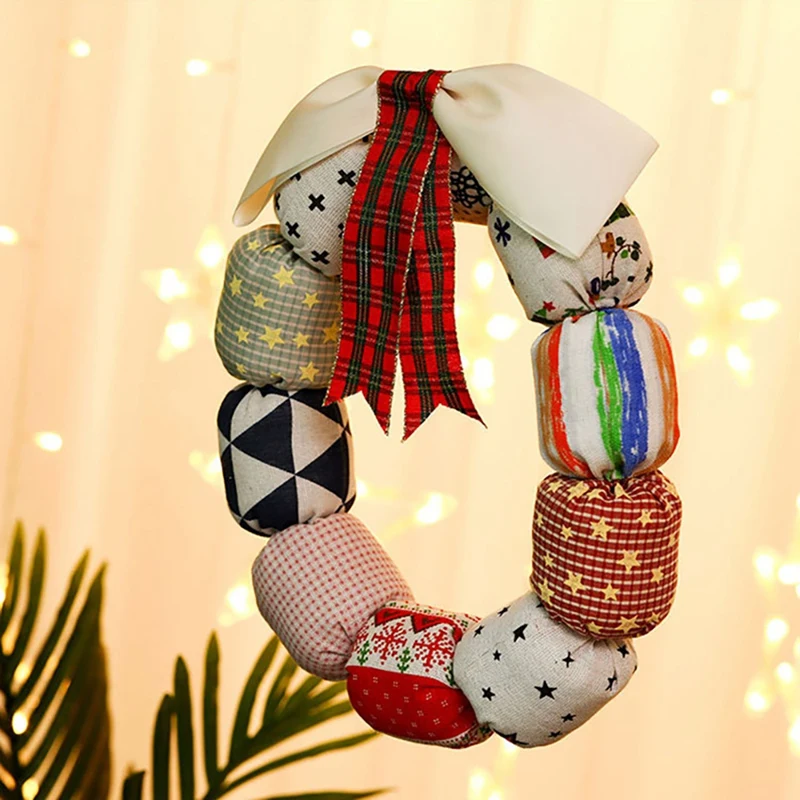 Artificial Christmas Fabric Art Wreath Cloth Garland Ornament For Front Door Wall Window Farmhouse Home Decoration | Дом и сад