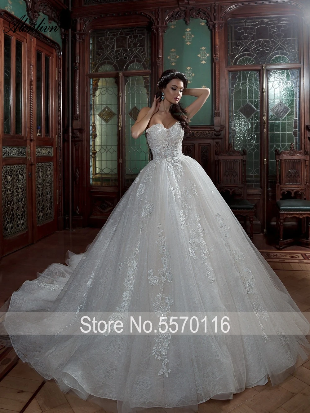 Alonlivn Элегантное свадебное платье с цветами и многоярусным кружевом открытыми