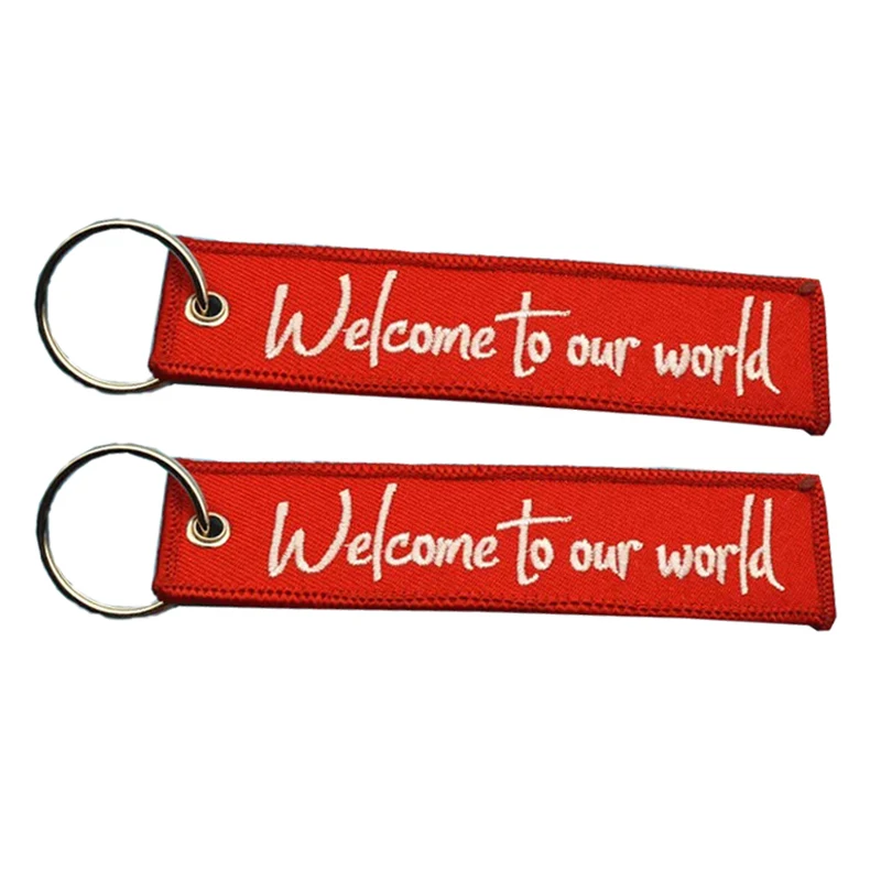 

Welcome To Our World Logo Customized Embroidery Key Chain For Promotional Gifts