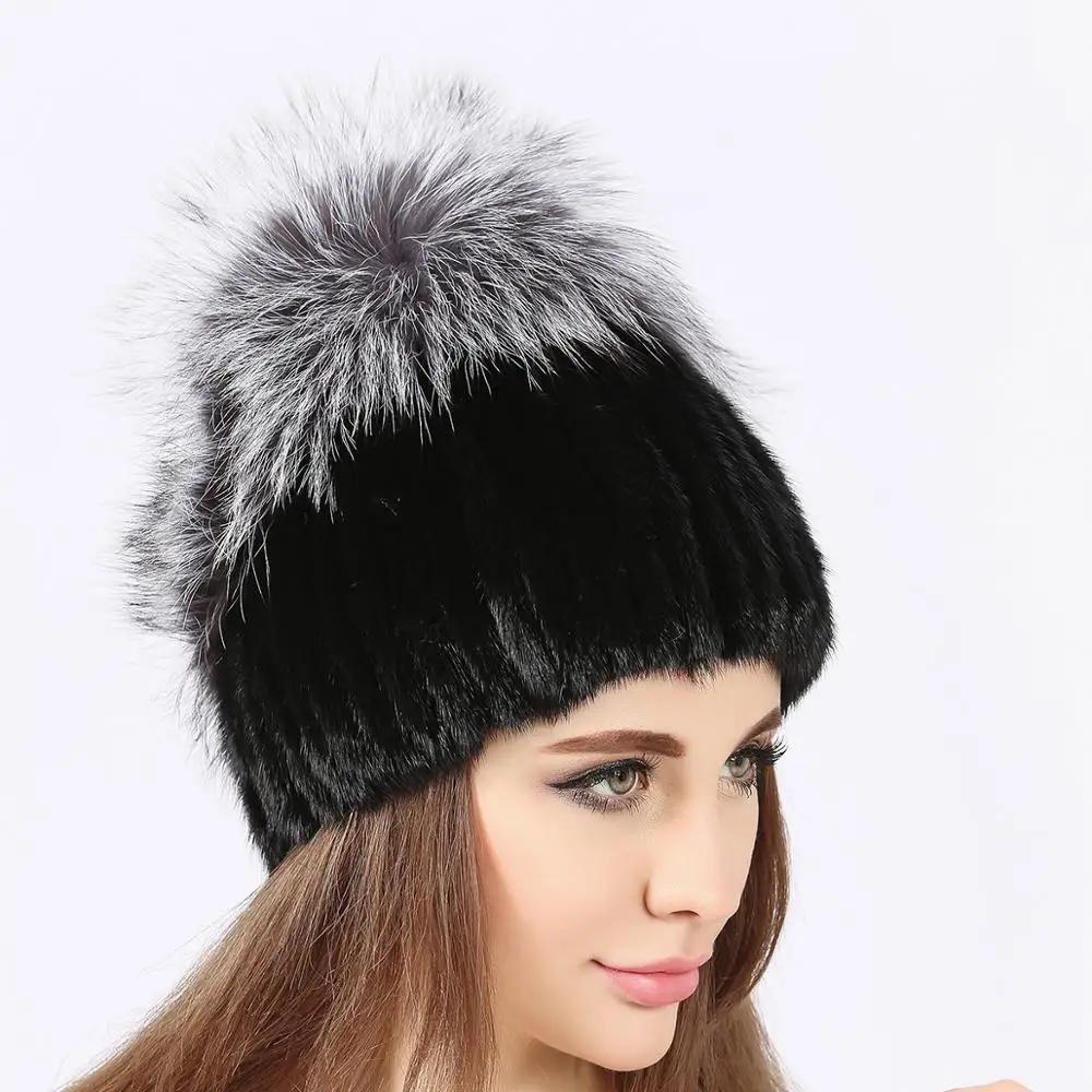 Новый дизайн 2019 Вертикальная шапка из Меха чернобурки осень-зима теплая