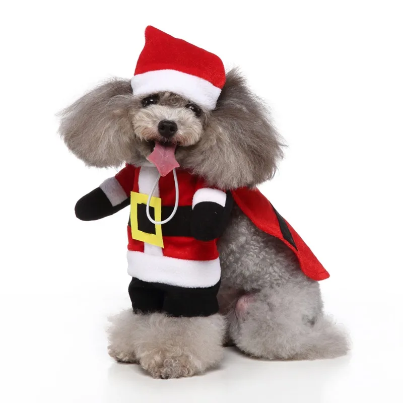 

Christmas Newest Style Puppy Wool Clothing Warm Dog Holiday Coat Santa Claus Funny Suit Pet Cosplay Costume With Hood