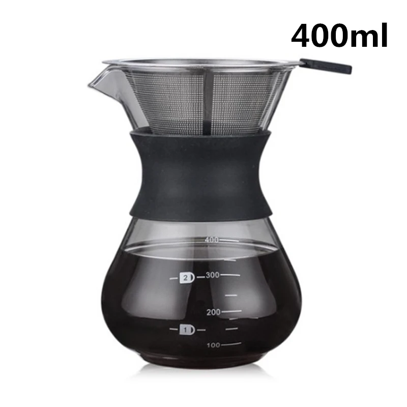 400mlWith filter Портативная кофейная машина, ручная капельная стеклянная кофеварка, фильтр из нержавеющей стали, кофейник, чайник, инструменты, термостойкие - Цвет: 400mlWith filter