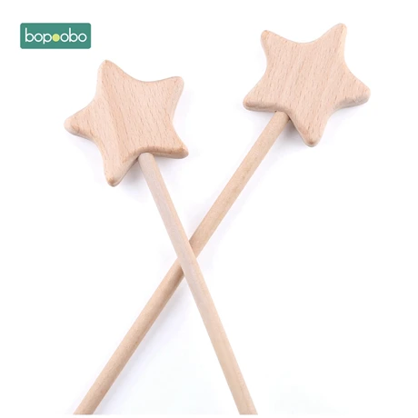 Bopoobo, детские игрушки, 2 шт, бук, деревянный, звезда, Прорезыватель для зубов Монтессори, игрушки, Вальдорфская игрушка, детская деревянная игрушка для прорезывания зубов, детская погремушка - Цвет: Star wooden rod