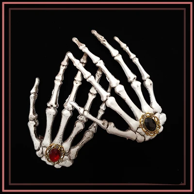 

Gothic Lolita Dark Skeleton Hand Claw Headress Cool Girl Halloween Hairpin Horrible Gemstone Flower Cosplay Accessory