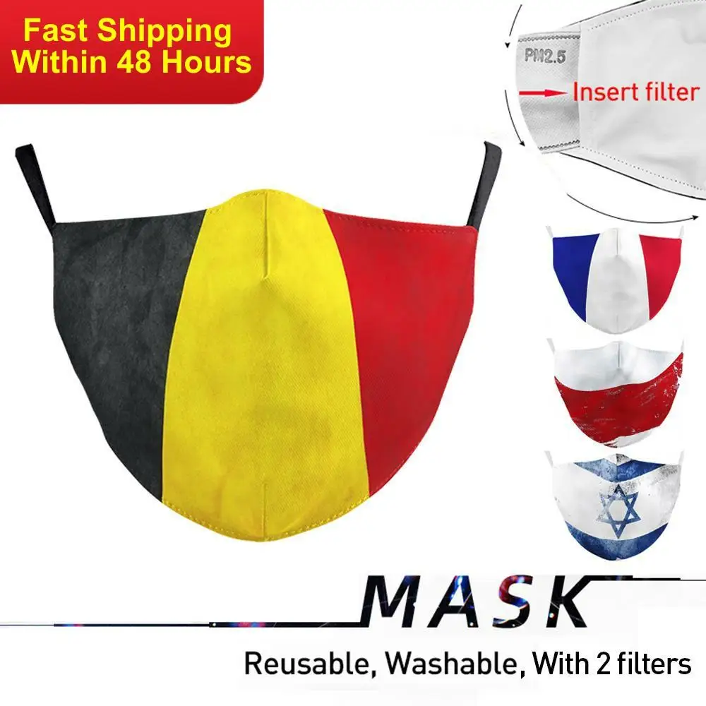 

Zawaland Adult Face Mask France Belgium Flag Print Mouth Cover Reusable Anti-dust Masks Washable Fabric 2021 Eurp Football Cup