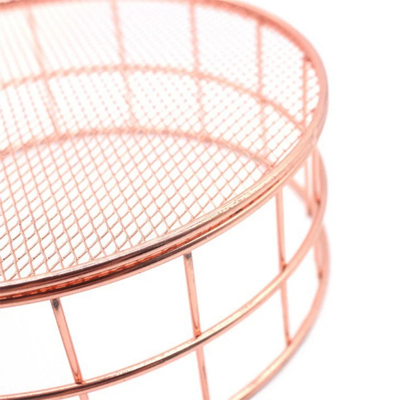 

Nordic Metal Wrought Iron Desktop Storage Basket Mesh bottom Round Storage Basket Sundries Cosmetic Home Organizer Container