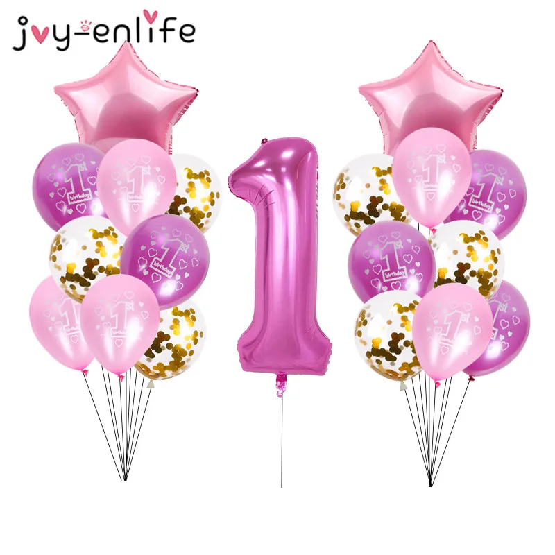 

40inch Number 1 Foil Balloons Baby Shower 1st Birthday Party Decor Confetti Balloon Baby boy Girl balls Helium Globos 1 One Year