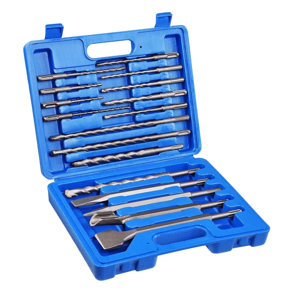 

17pcs Drill Bit Set Woodworking Rotary Hammer Boxed Round Shank Electric Tip Flat Shovel Chisel Combination Tools Kit