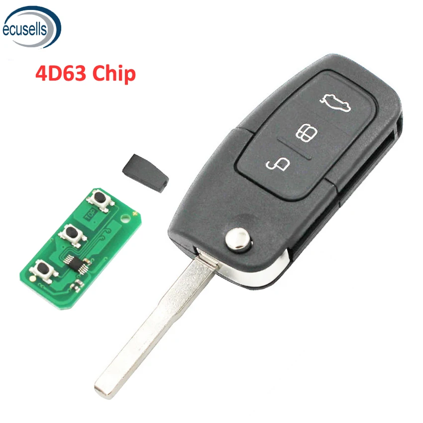 Складной дистанционный ключ с 3 кнопками брелок 433 МГц для Ford Focus чипом 4D63 или без