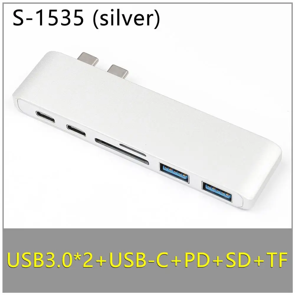 USB C концентратор USB 3,0 разветвитель адаптер Thunderbolt 3 концентратор+ TF SD слот type-C порт передачи данных HDMI концентратор для Macbook Pro/Air 13 15 дюймов - Цвет: TC-1535-17