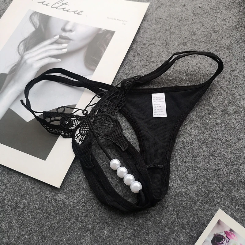 

Butterfly Hollow Out G-String Beading Sexy Women Open Crotch Underwear Panties Thongs Tangas sexy panties g string open crotch