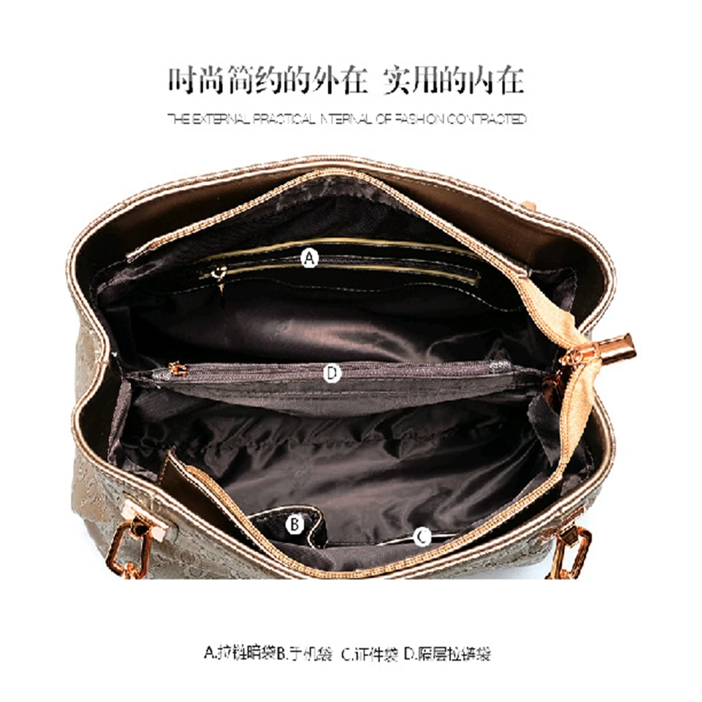 

BEN BALLER Women Simple Fashion Shoulder Composite Bags European American Three-Piece Golden Handbag Trendy Tote Messenger Bag