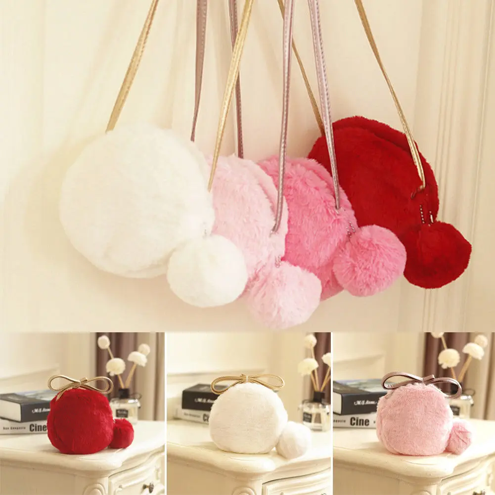 Kids Furry  Lady Women Gifts Bag Faux Fur Shoulder Handbag Purse Tote Clutch Shoulder Bag Cute