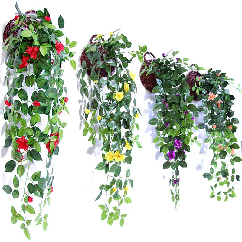 

1pcs Artificial Vine Flowers Rose Plant Wall Hanging Basket Flowers Living Room Balcony Home Decoration Flowers