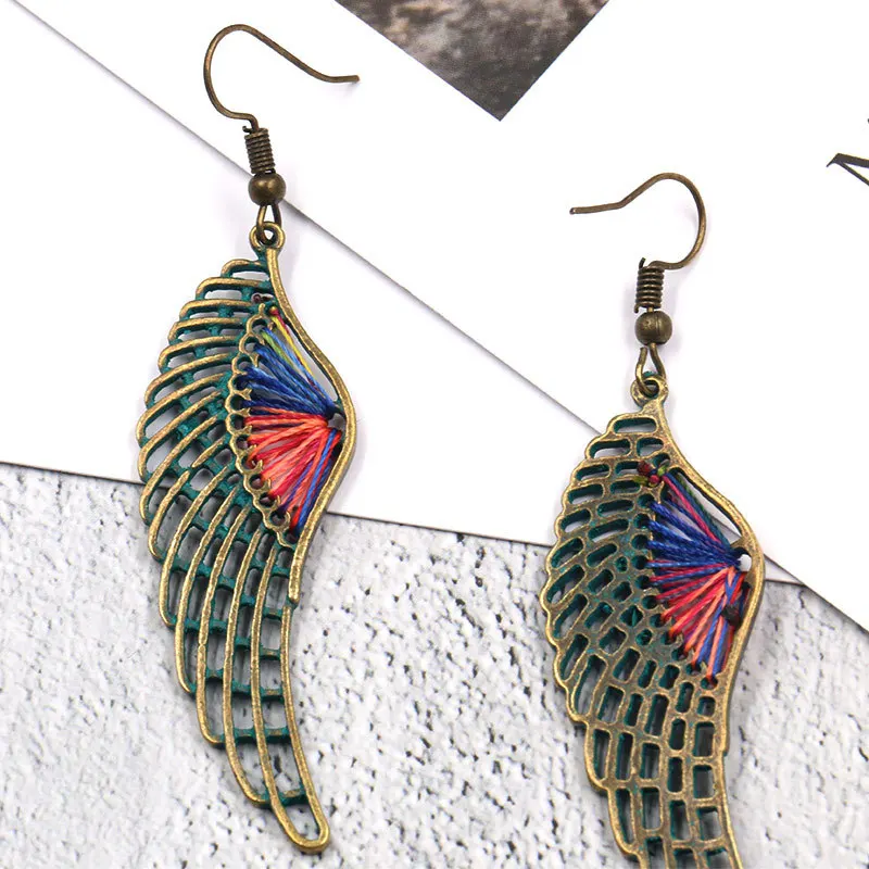 Богемные ретро серьги с крыльями ангела и перьями филигранная ярь-Медянка