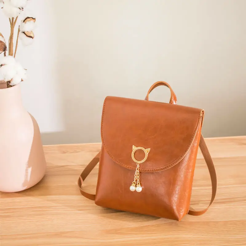 Новинка 2020 Лидер продаж Женский однотонный мини-рюкзак из масляной вощеной кожи