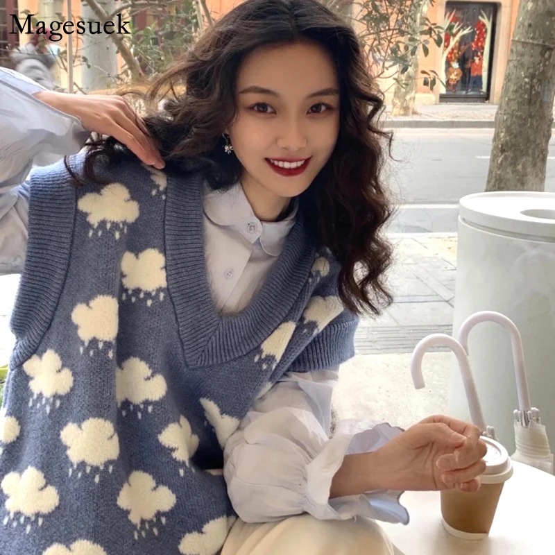 Женский вязаный свитер Свободный пуловер с V-образным вырезом без рукавов в