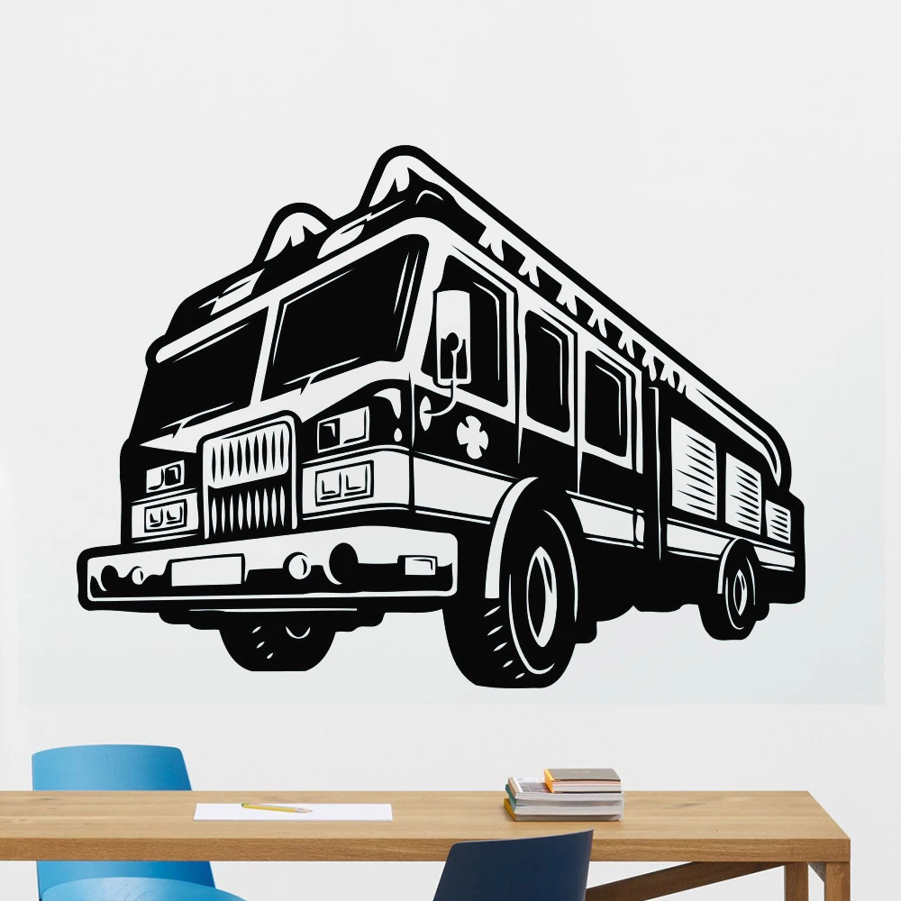 Наклейка на стену пожарного автомобиля Y774 Современная виниловая наклейка с