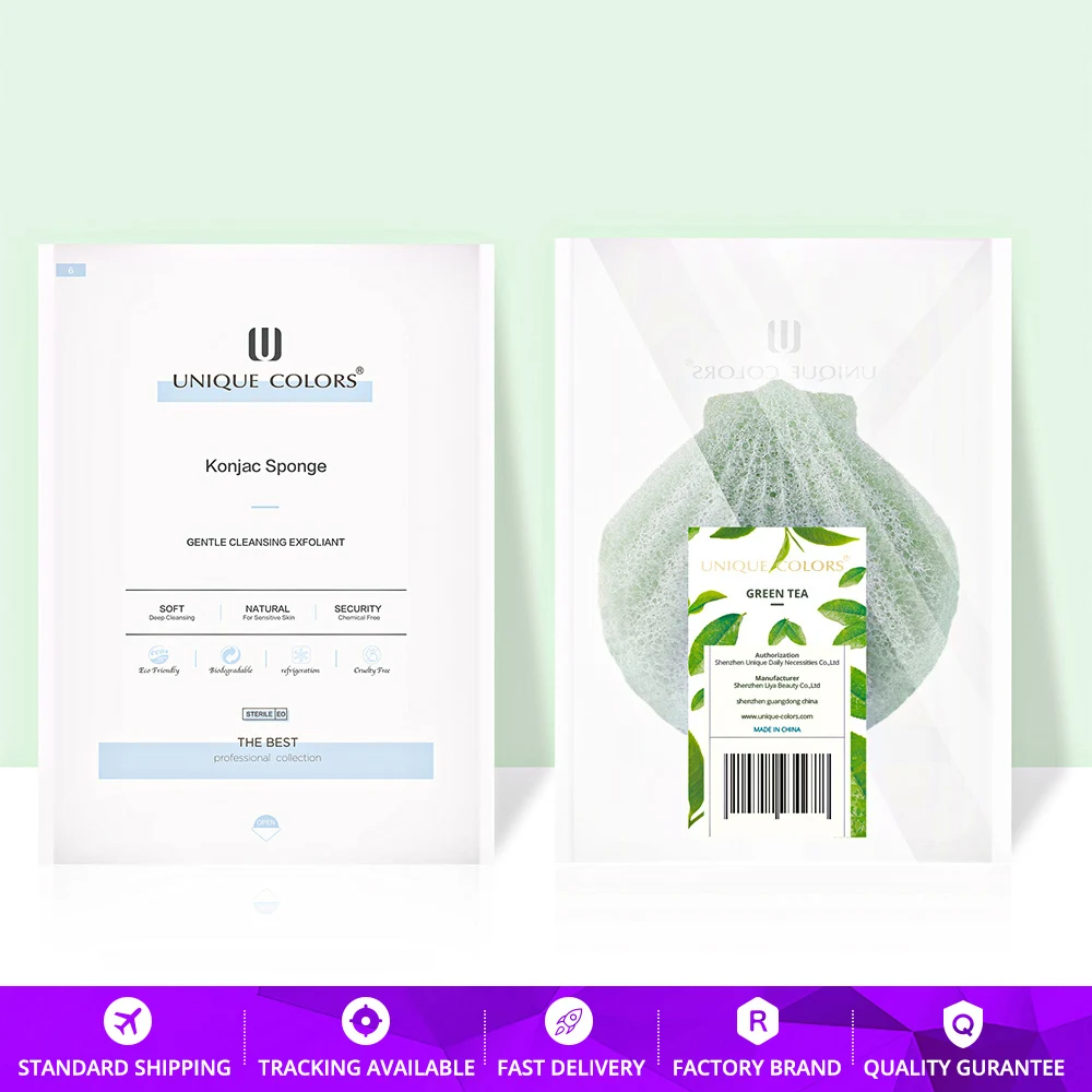 Зеленый чай Конжак губка органический натуральный для очищения лица гребешок