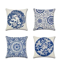 chinese style blue white porcelain phoenix flower pillow case custom home decoration linen pillowcase car waist cushion cover