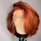 Глубокая свободная часть короткий вырез Боб шелковистый прямой имбирный оранжевый кружевной передний парик для женщин с Babyhair натуральный шиньон синтетический