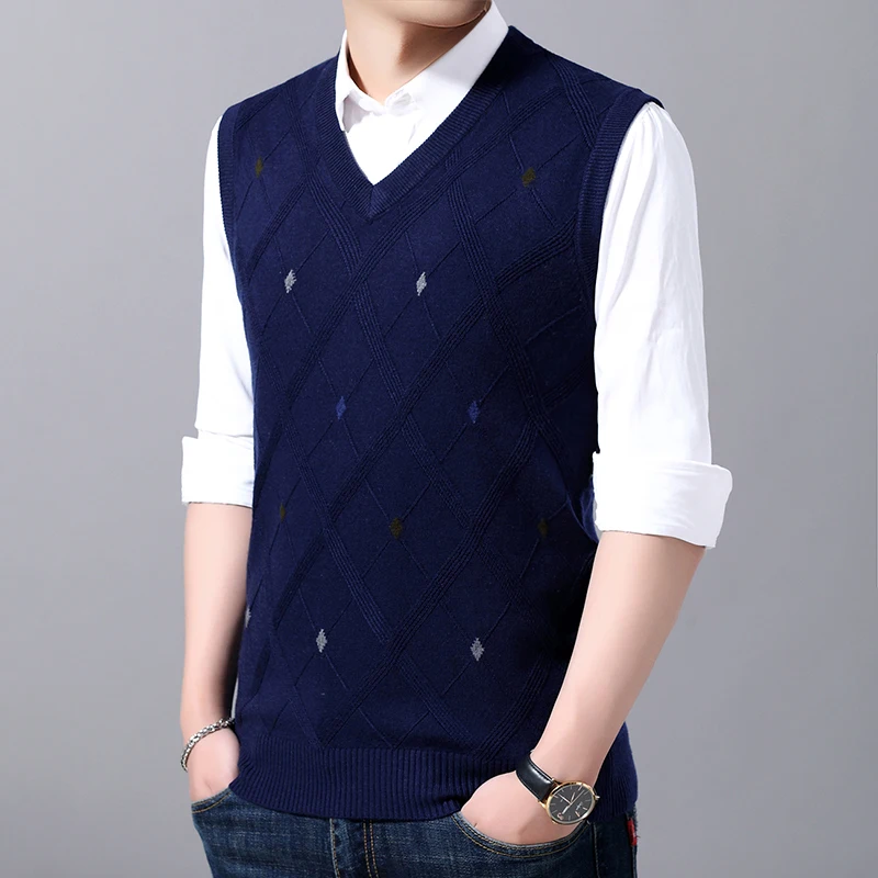 Fashion Brand Vest Sweater For Mens Pullover V Neck Slim Fit Jumpers Knitting Patterns Autumn Sleeveless Casual Clothing Men