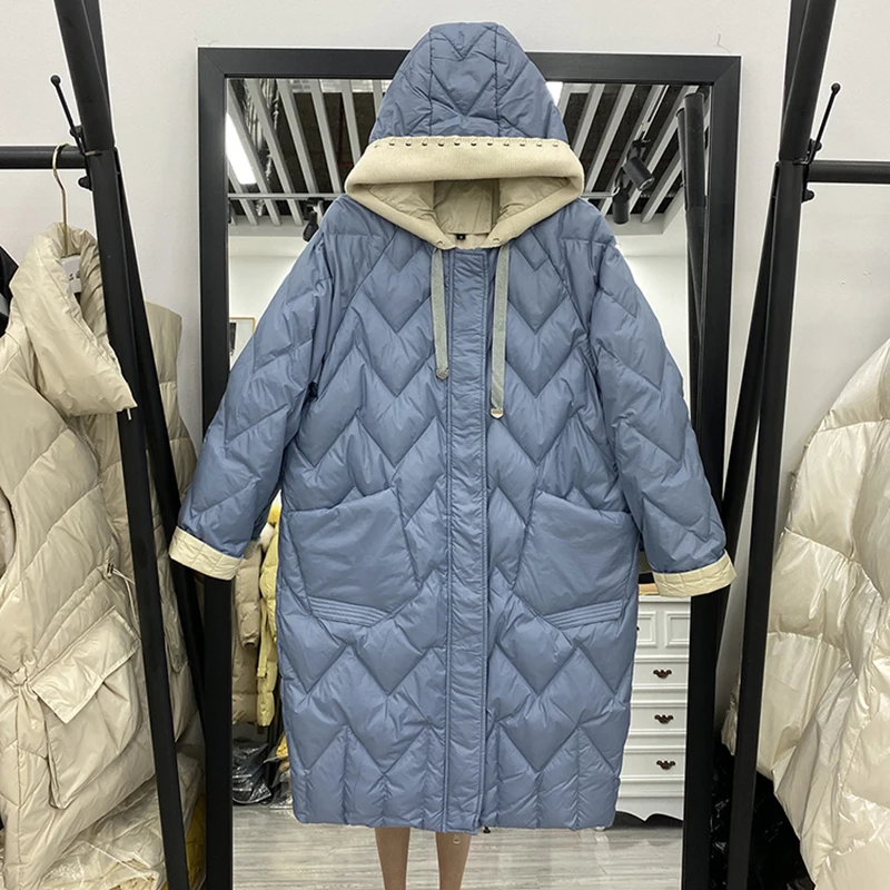 2022 Women Long Parka Oversize Duck Down Jacket Woman Fashion Warm Coat Autumn Casual Slim Hooded Puffer Jacket Winter Outwears