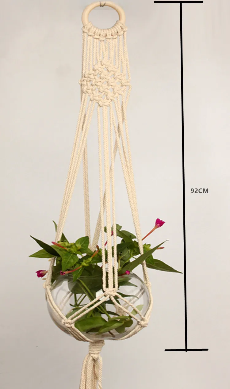 Hanging Basket A Макраме, подвесная корзина для кашпо, настенное растение ручной работы, вешалка для горшка, для помещений, фиолетовая окантовка и деревянный бисер, вечерние, свадебные, для украшения дома - Цвет: Hanging Basket A