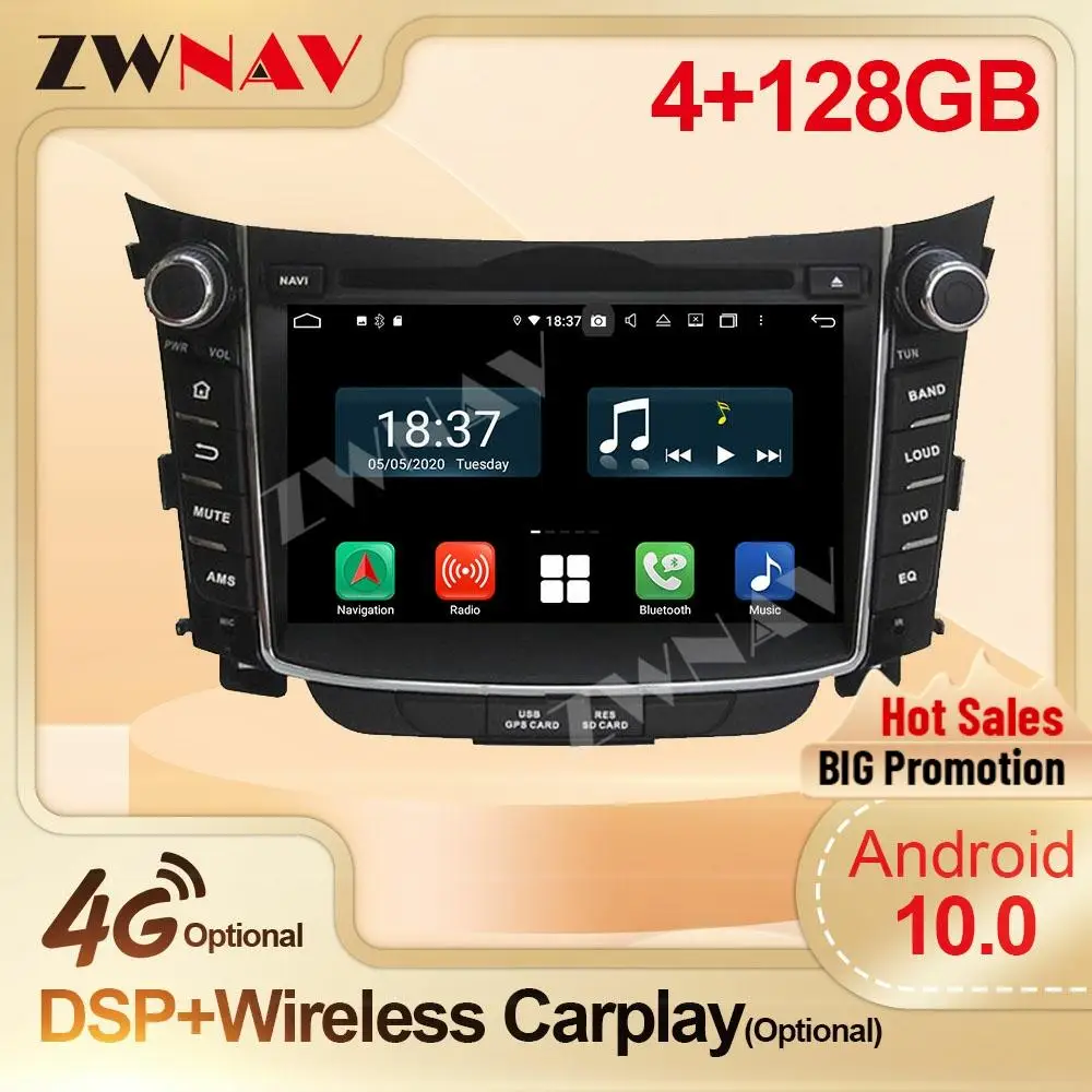 4 + 128 ГБ 2 Din для Hyundai I30 Elantra GT 2012 2013 2014 2015 2016 Android 10 экран плеер аудио радио GPS головное