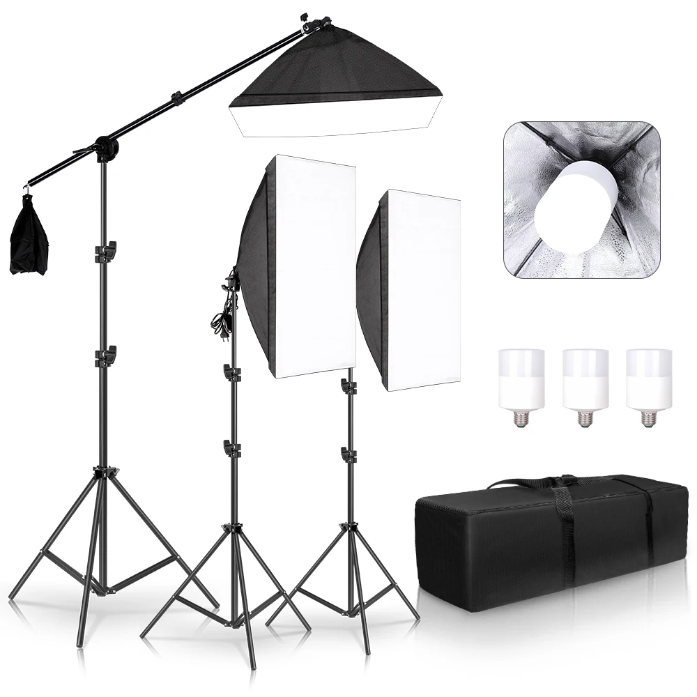 Enlarge Professional Photo Studio Softbox Lights Continuous Lighting Kit Accessories Equipment With 3Pcs Soft Box,LED Blub,Tripod Stand
