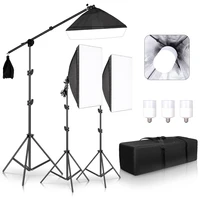 professional photo studio softbox lights continuous lighting kit accessories equipment with 3pcs soft boxled blubtripod stand