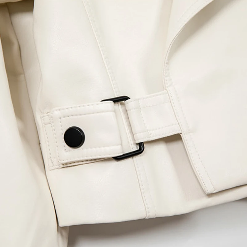 

Oversized Short Women's Pu Leather Jackets Loose Turn Down Collar Ladies Faux Leather Coat with Pockets Solid Female Streetwear