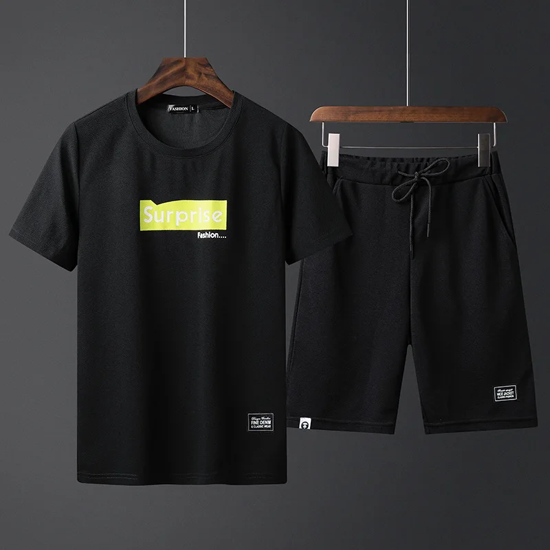 

Short-sleeved shirt + shorts men's set simple summer new men's round neck printed t-shirt shorts plus size casual fashion suit