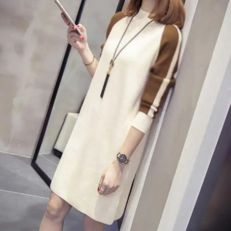 Женское трикотажное платье-свитер ATHVOTAR Зимний пуловер с длинным рукавом и