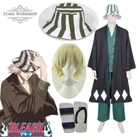 anime bleach cosplay urahara kisuke gotei 13 costume kimono uniform cape top pants hat suit for halloween carnival party