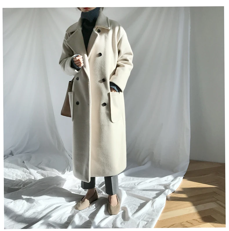 Модное длинное шерстяное пальто для женщин новинка 2021 корейские осенне-зимние