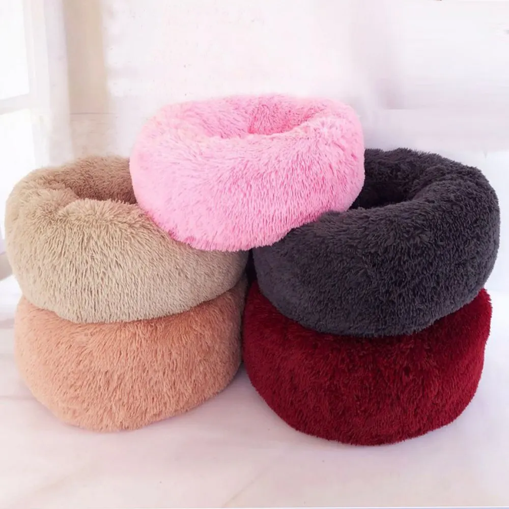 Плюшевая кровать для собак пончиков моющаяся теплая кошек съемный зимний диван