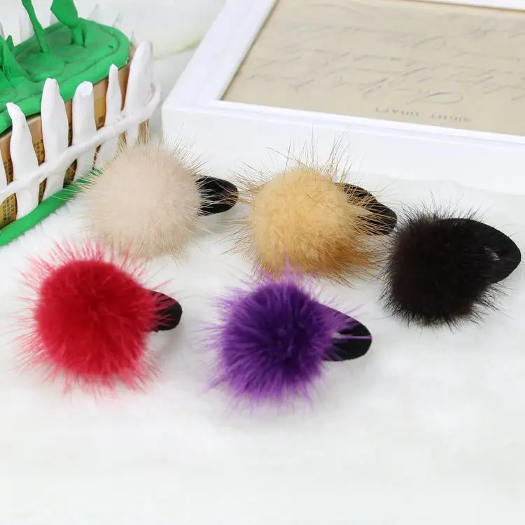 Женская резинка для волос из натурального меха норки с шариками Корейская