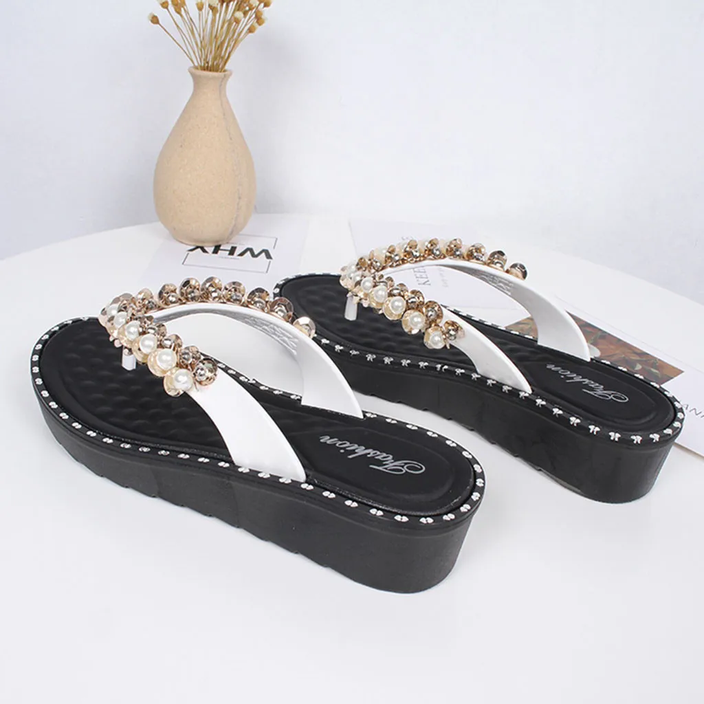 

Beach Flip Flops Slippers Women Girl Cute Pearls Flat-Bottom Sandals Slipper Shoes Women Slippers Summer Outdoor
