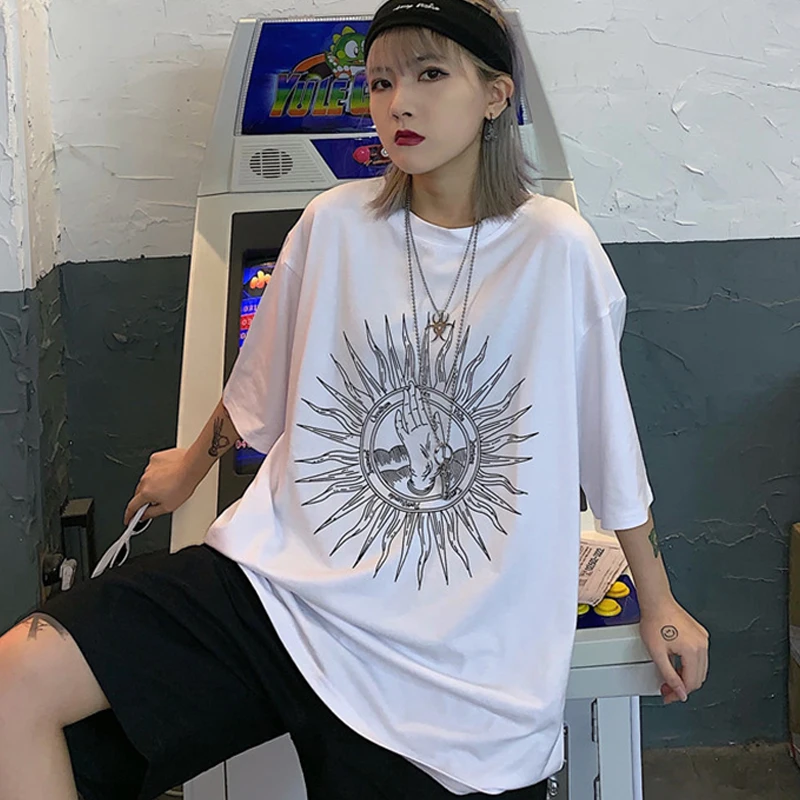 Женская футболка в стиле хип-хоп camisas Повседневная черного цвета с короткими