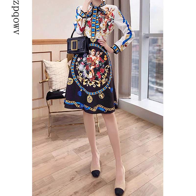 Zpqowv платье Осень Зима Женское индивидуальное винтажное с принтом ангела